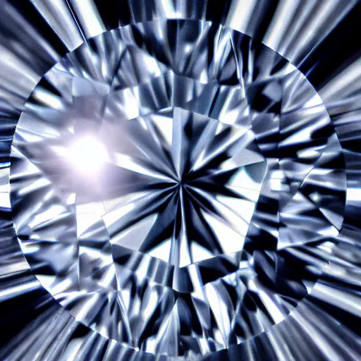 Image similar to a hyper detailed close up photograph of a diamond, sun in the background