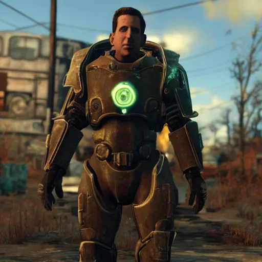 Prompt: Michael Scott wearing fallout 4 powerarmor, unreal engine, high res