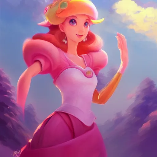 Image similar to painted portrait of princess peach, fantastically pastel colors, octane render, matte painting concept art, official fanart behance hd artstation by jesper elsing, by rhads and makoto shinkai and lois van baarle and ilya kuvshinov and rossdraws