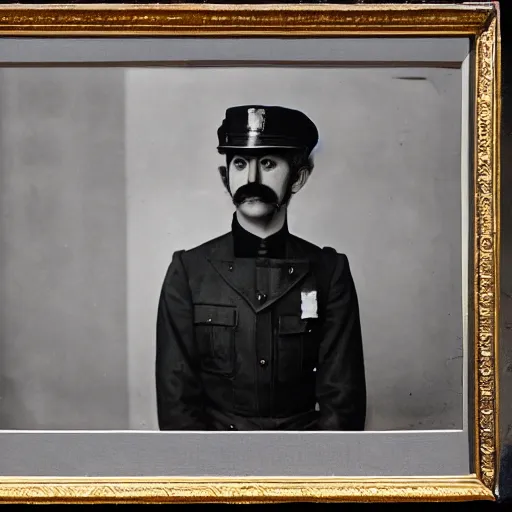 Image similar to portrait of a detailed police officer photo by Diane Arbus and Louis Daguerre