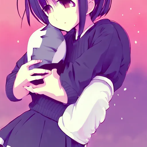 Prompt: cute anime girl hugging a pillow. in the style of Tomas Sanchez and Simon Stålenhag and krenz cushart and ilya kuvshinov. pixiv fanbox skeb.jp clipstudio medibang ichi-up CGWORLD key visual manga cover