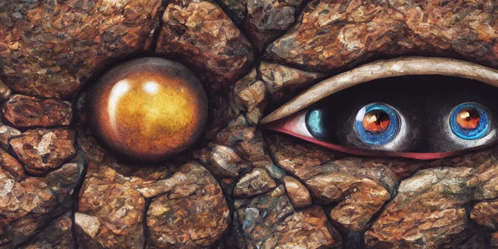 Image similar to hyperdetailed art of rock with goggly eyes