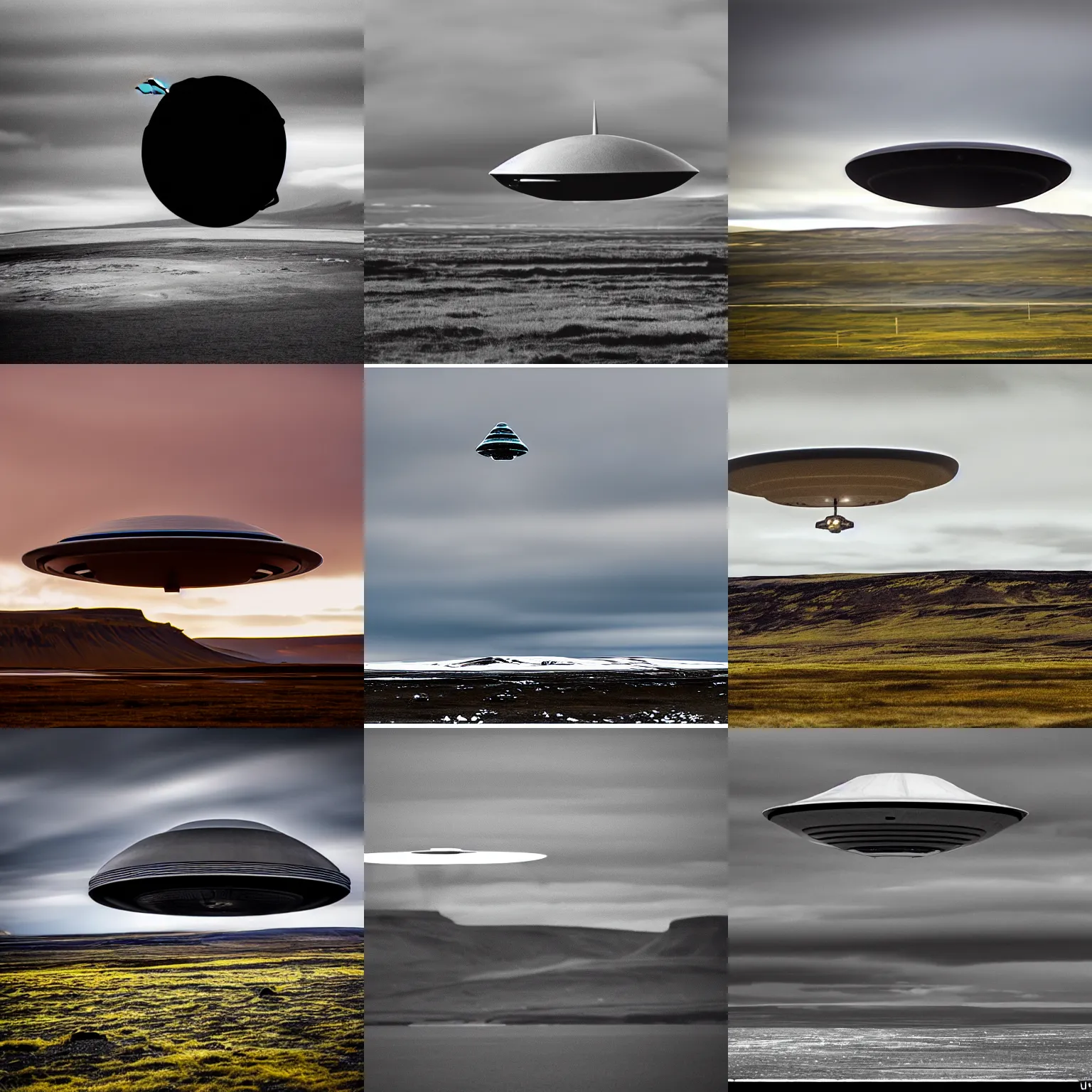 Prompt: A photo of an UFO/UAP mothership landing in Iceland, Sigma 200mm