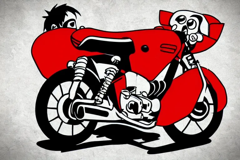 Image similar to italian pizza, akira's motorcycle, gorillaz, flyer, kid drawn
