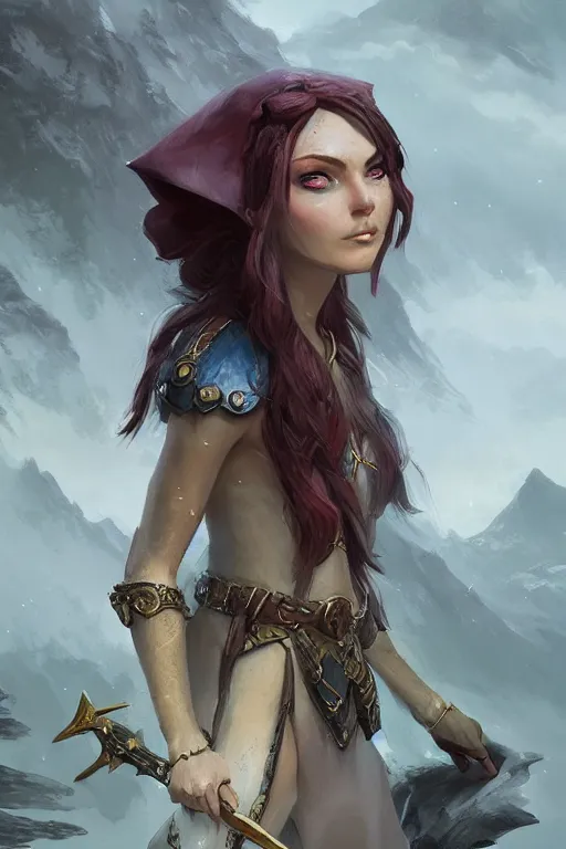 Prompt: dungeons and dragons elf character closeup portrait, dramatic light, lake background, 2 0 0 mm focal length, painted by stanley lau, painted by greg rutkowski, painted by stanley artgerm, digital art, trending on artstation