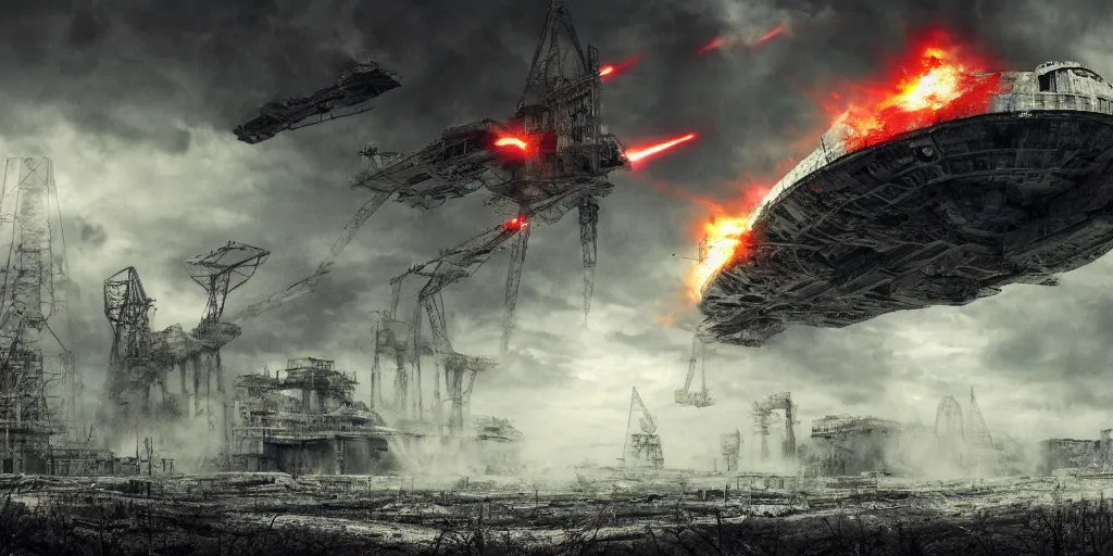 Image similar to Chernobyl, Huge star wars battle, epic fight, cinematic battle, vast, sense of scale, trending on art station, 8k