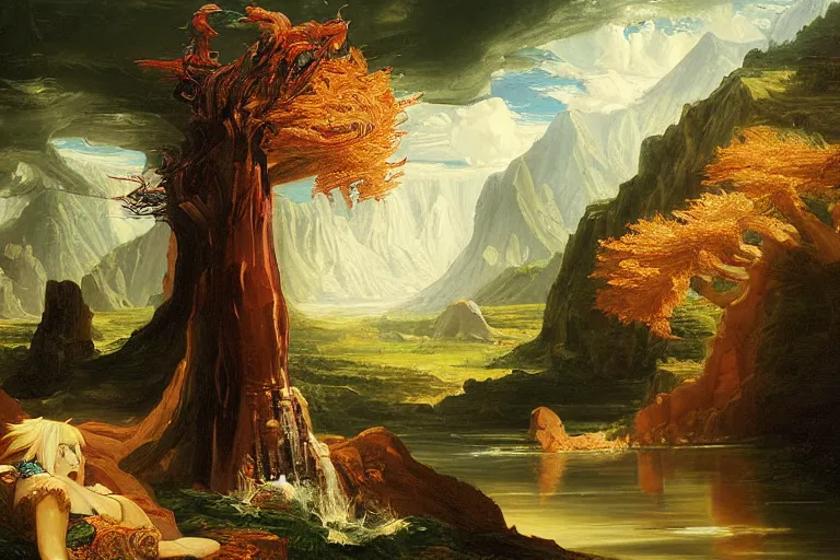 Prompt: animefest dallas, painting by thomas cole