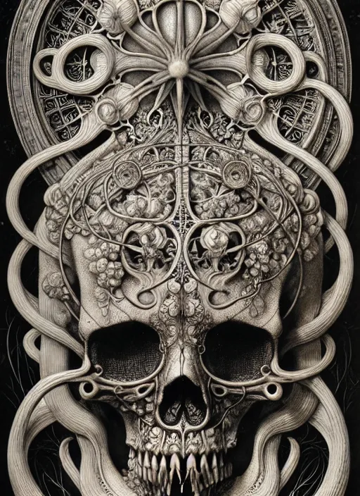 Image similar to art forms of nature by ernst haeckel, memento mori by arthur rackham, ornate antique porcelain beautiful skull mask, ultrasharp, photorealistic, hyperdetailed, octane render, polished, art nouveau, neo - gothic, gothic, intricate ornamental organic filigree, art nouveau botanicals, art forms of nature by ernst haeckel, horizontal symmetry, symbolist, visionary