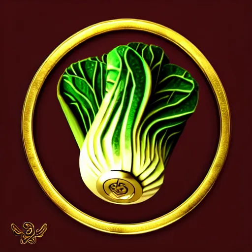 Image similar to stylized gold bok choy symbol with a coin in it's mouth : : ornate, dynamic, particulate, intricate, elegant, highly detailed, centered, artstation, smooth, sharp focus, octane render, 3 d