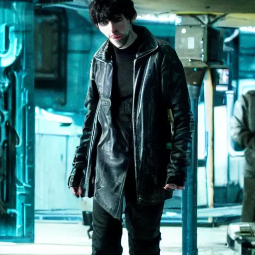 Image similar to Colin Morgan as Cyberpunk Merlin