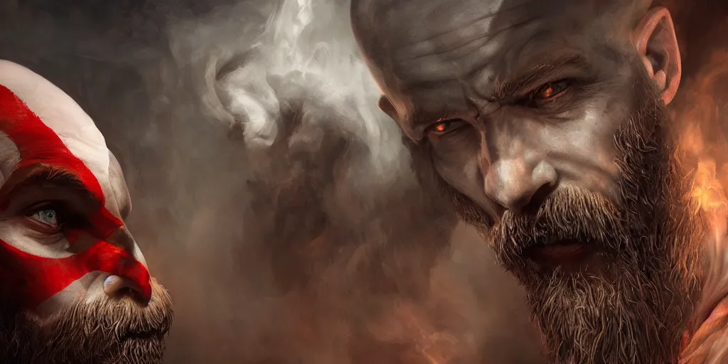 Prompt: hyperrealistic photorealist pose beautiful model god of war in a smoke tunnel, dramatic lighting, highly detailed, hyper detailed, 3 d render, hyper realistic detailed portrait, high face symmetry, peter mohrbacher, wlop, ruan jia