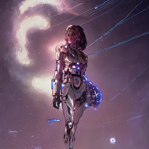 Image similar to cyborg droid entanglement milky way, epic lighting, sketch illustration, ultra detailed, art by artgerm and greg rutkowski and alphonse mucha