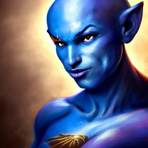 Image similar to all powerful genie, ecstatic, infinite power, manic, perfect eyes, full body shot, magical being, magic, portrait, noble, transformation, vivid colors, elegant, concept art, sharp focus, digital art, Hyper-realistic, 4K, Unreal Engine, Highly Detailed, HD, Dramatic Lighting by Brom, trending on Artstation