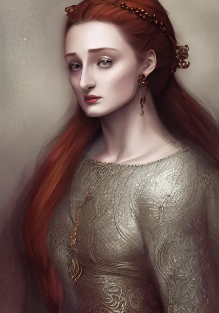 Prompt: sansa, intricate, elegant, highly detailed, digital painting, artstation, concept art, smooth, sharp focus, illustration, pre - raphaelite style