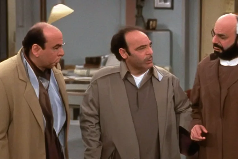 Prompt: Scene from Seinfeld where George Costanza confronts Suleiman the Great