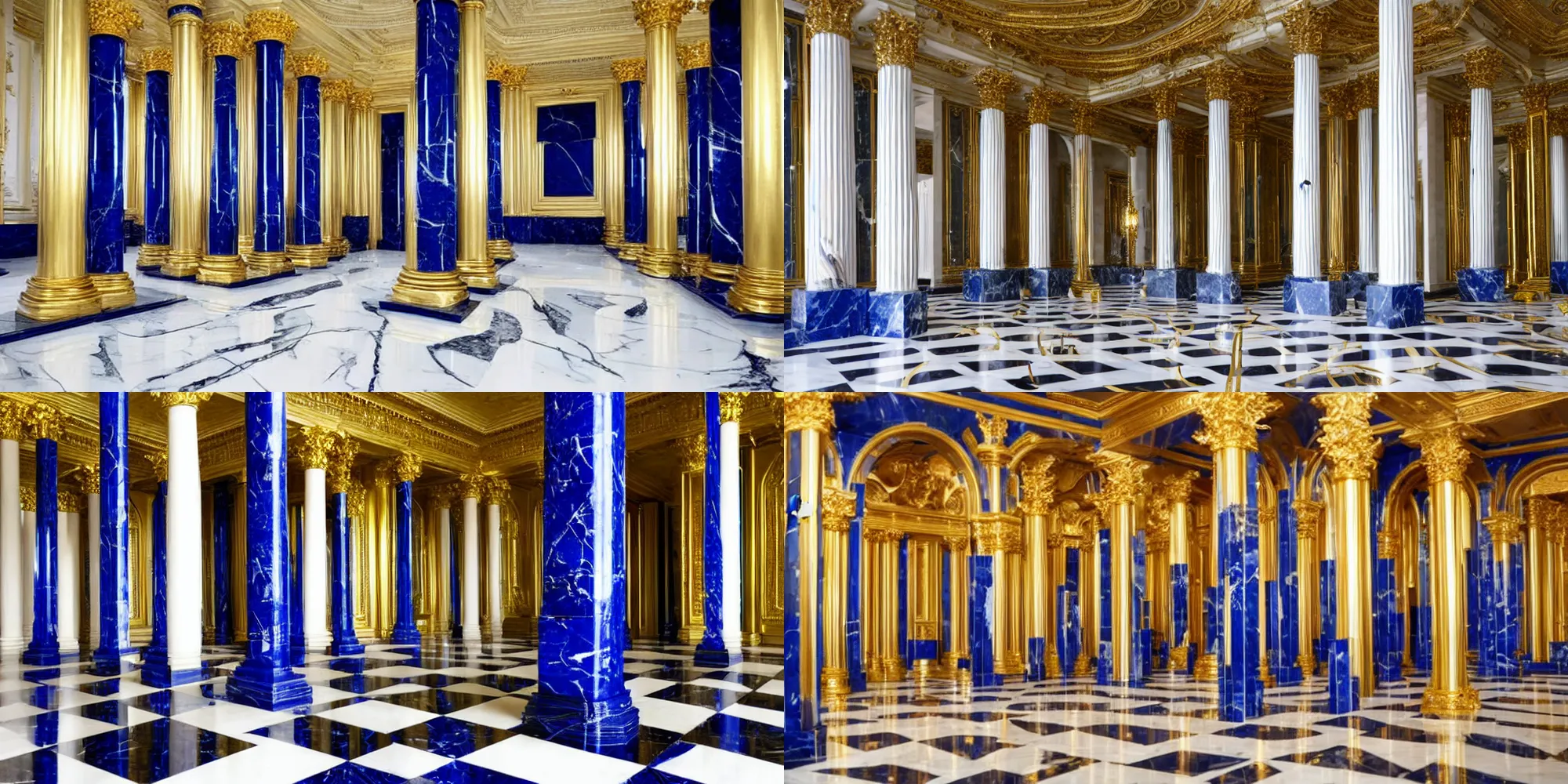 Image similar to Marble room with cobalt and gold pillars