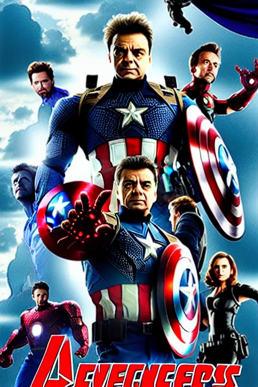 Image similar to movie poster of the avengers starring rowan atkinson, highly detailed, extremely high quality, hd, 4 k, 8 k, professional photographer, 4 0 mp, lifelike, top - rated, award winning, realistic, detailed lighting, detailed shadows, sharp, no blur, edited, corrected, trending