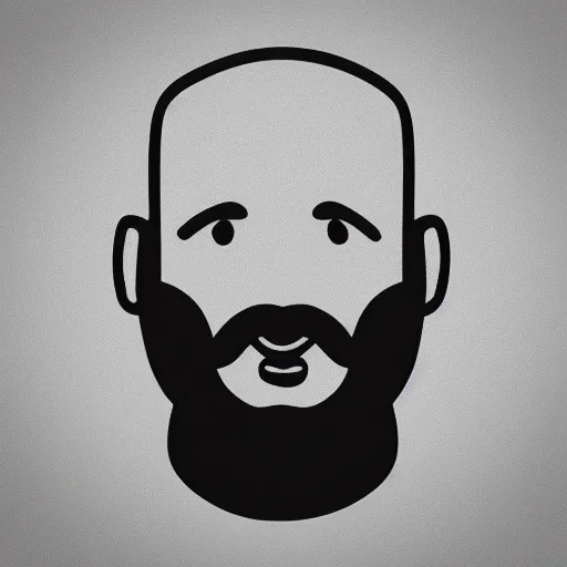 Image similar to hand - drawn minimalistic line portrait of bald man with round face, short beard, small round eyebrows, wide lips and kind blue eyes, black and white, pictogram, ink, pencil