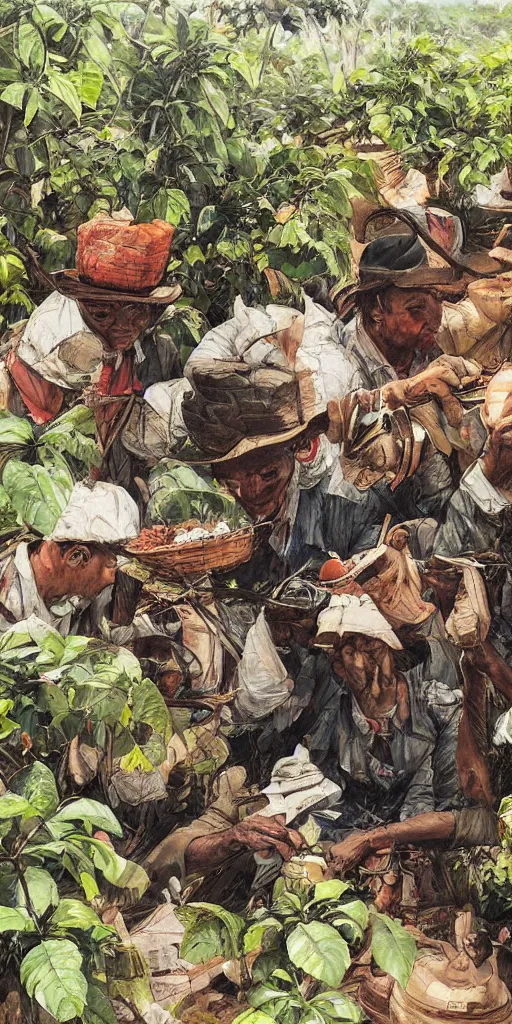 Image similar to oil painting scene from coffee plantation by kim jung gi