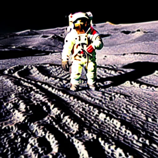 Prompt: a black and white photo of the man on the moon