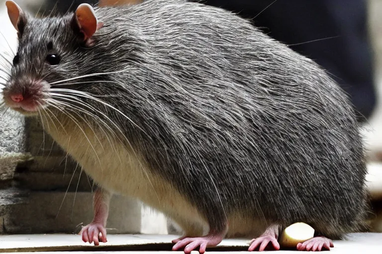 Image similar to 9, photo, emma watson as anthropomorphic furry - rat, 2 8 6 5 5, she is a real huge fat rat with rat body, cats! are around, eating cheese, highly detailed, intricate details