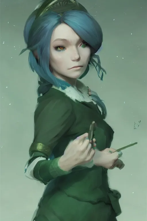 Prompt: rpg character art of a maid mage woman, green hair, highly detailed, half - body composition, by jeremy lipking, by studio ghibli, by disney, video game fanart, gorgeous face