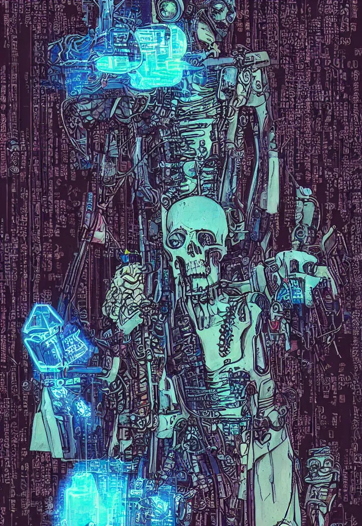 Image similar to death as a cyberpunk tarot card