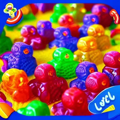 Prompt: an eldritch candy land full of crocheted gummy bears, ultra realistic, artstation, unreal engine, highly detailed, realistic lighting, dynamic shading