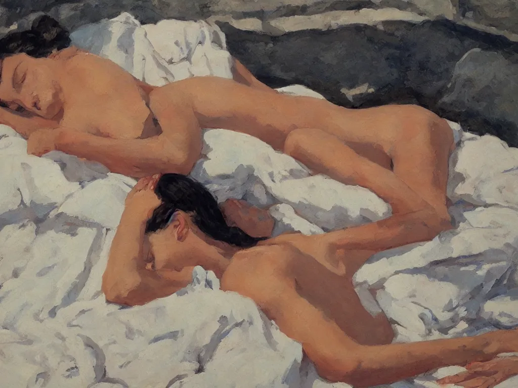 Image similar to sleeping lady in a heatwave, oil painting by coby whitmore