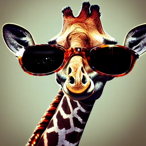 Prompt: a giraffe on a skateboard wearing sunglasses, high detail