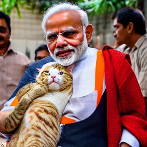 Prompt: narendra modi holding a cat in his arms, ani, sony a 7 r