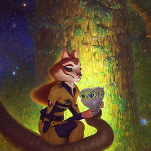 Image similar to a female snake in starfleet uniform at night in a dark forest. zootopia fursona furaffinity furry art detailed face painting by gaston bussiere craig mullins jc leyendecker gustav klimt artgerm greg rutkowski furry