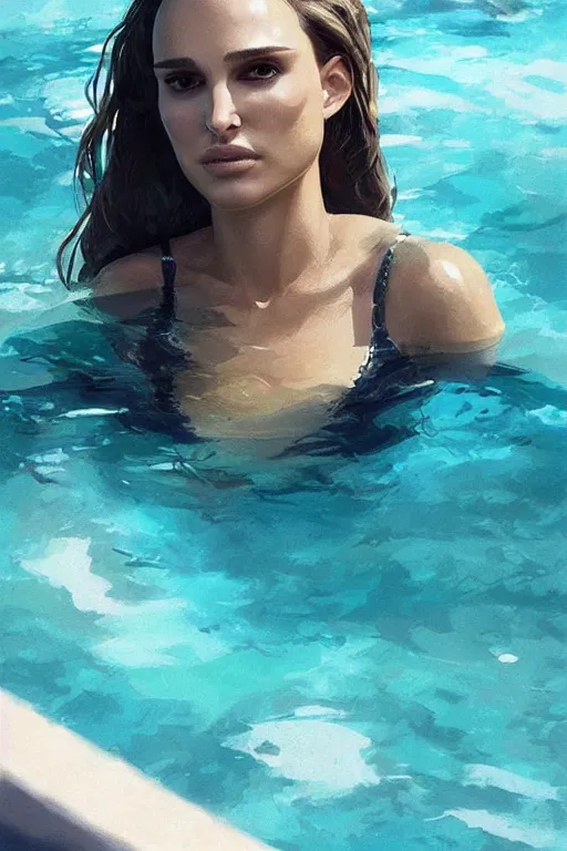 Prompt: Natalie Portman Next to the pool,digital art,ultra realistic,ultra detailed,art by greg rutkowski