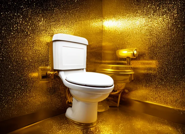 Prompt: photo of a golden toilet with dollars inside, ultra detailed, studio photography, colorful, dramatic lighting