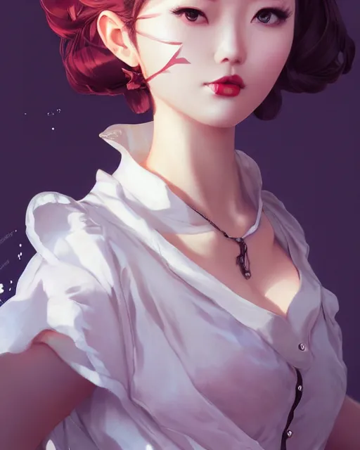 Image similar to a pin up and beautiful fashion charming dreamlike korean girl with low cut dress, character art, art by artgerm lau and kyoung hwan kim and and ilya kuvshinov and john singer sargent, hyperdetailed, 8 k realistic, symmetrical, frostbite 3 engine, cryengine, dof, trending on pixiv, digital art