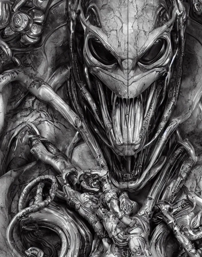 Prompt: engineer prometheus face by Artgerm, xenomorph alien, highly detailed, symmetrical long head, smooth marble surfaces, detailed ink illustration, raiden metal gear, cinematic smooth stone, deep aesthetic, concept art, post process, 4k, carved marble texture and silk cloth, latex skin, highly ornate intricate details, prometheus, evil, moody lighting, hr geiger, hayao miyazaki, indsutrial Steampunk