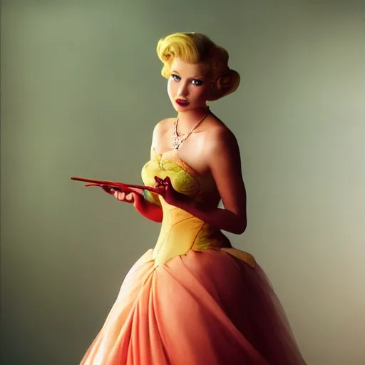 Image similar to award-winning picture Princess Peach taken by Annie Leibovitz