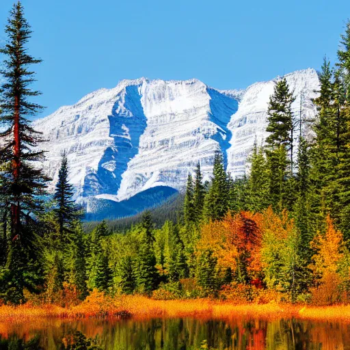 Prompt: canadian forest with mountains, 4 k, high detail, high - resolution photograph, professional photography, ultra - detail