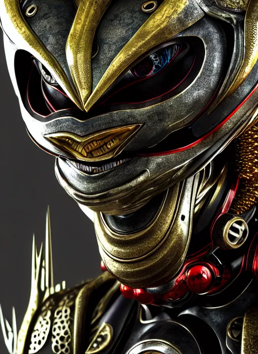 Image similar to japan kamen rider with oval eyes, intricate detail, royo, whealan, giger, klimt, hd, octane render, unreal engine,