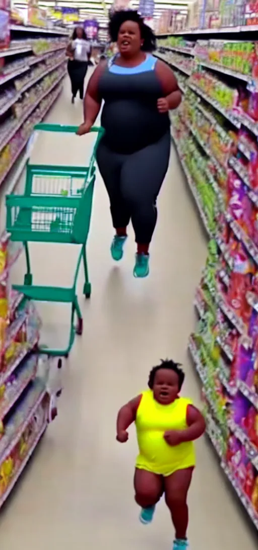 Image similar to viral vine video of fat african american mom running in walmart, trending 2 0 1 5, funny video, youtube vine twitter