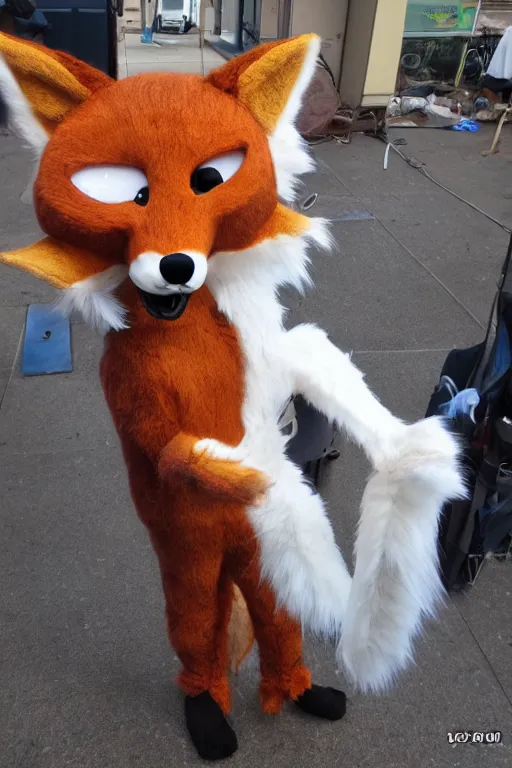 Prompt: an anthropomorphic fox, fursuit, cosplay