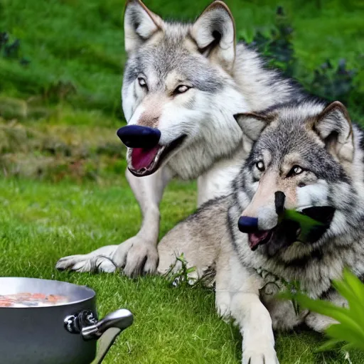 Image similar to Licking with that wolf tongue slurping all the soup making all the letters go away, absolute lupine luxury!