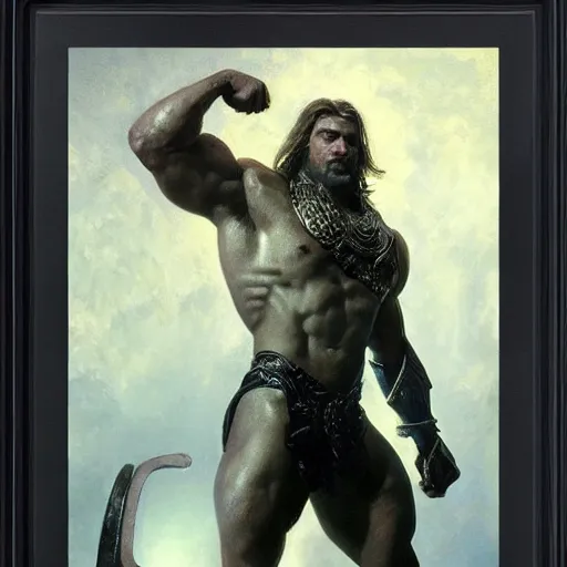 Prompt: handsome portrait of a spartan guy bodybuilder posing, radiant light, caustics, war hero, final fantasy, by gaston bussiere, bayard wu, greg rutkowski, giger, maxim verehin