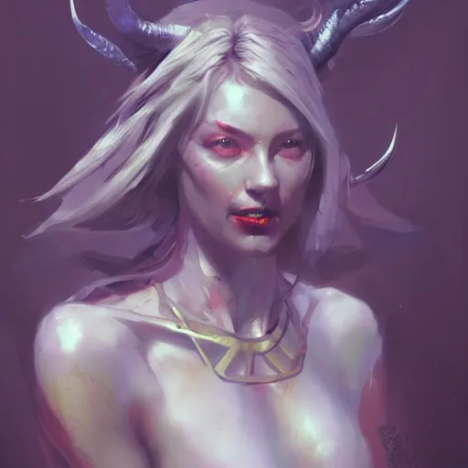 Image similar to a beautiful portrait of a devil goddess by greg rutkowski and raymond swanland, trending on artstation, ultra realistic digital art