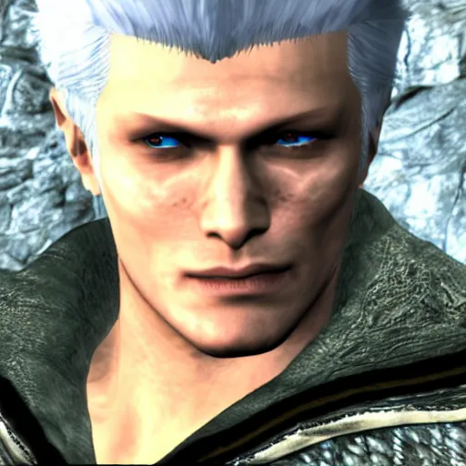 Image similar to Close-up screenshot of Vergil from Devil May Cry in Skyrim