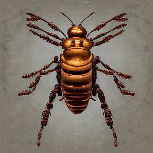 Image similar to A crisp 3d render of a robot Bee made of circuits wide view shot by ellen jewett , tomasz alen kopera and Justin Gerard symmetrical features, ominous, magical realism, texture, intricate, ornate, royally decorated, body format,windows, many doors, roofs, complete house , whirling smoke, embers, red adornements, red torn fabric, radiant colors, fantasy, trending on artstation, volumetric lighting, micro details, 3d sculpture, ray tracing, 8k