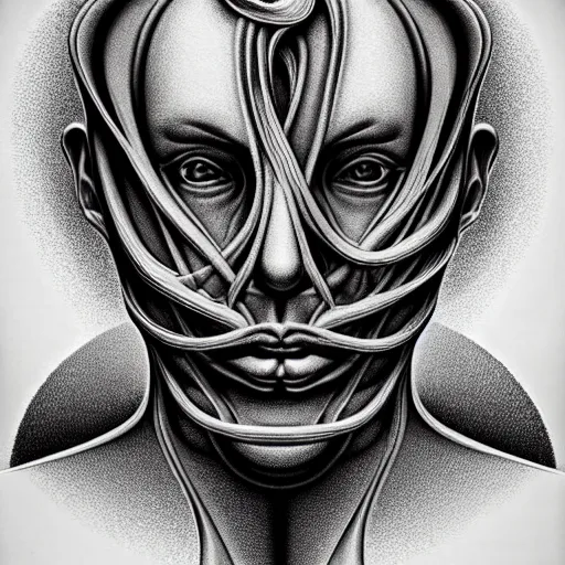 Image similar to airbrush and mono print polish poster conceptual figurative post - morden monumental portrait made by escher and giger, highly conceptual figurative art, intricate detailed illustration, illustration sharp geometrical detail, vector sharp graphic, controversial poster art, polish poster art