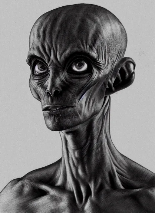 Prompt: a hyper realistic portrait of a handsome male alien