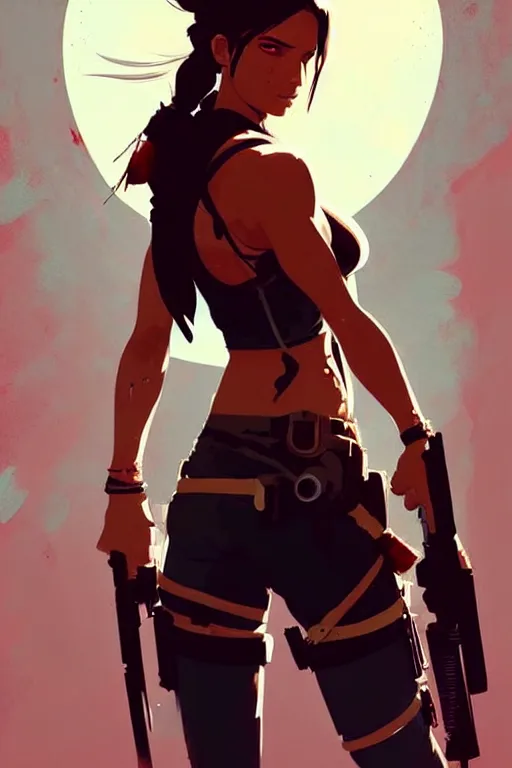 Prompt: a ultradetailed painting of lara croft by conrad roset, greg rutkowski and makoto shinkai trending on artstation