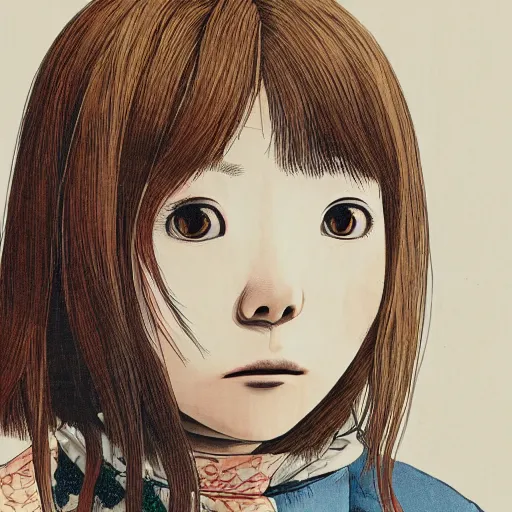 Image similar to a colorful portait of a girl made by inio asano, detailed